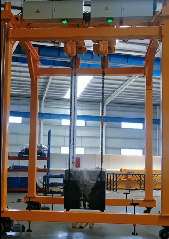 Twin hoist chain turning device